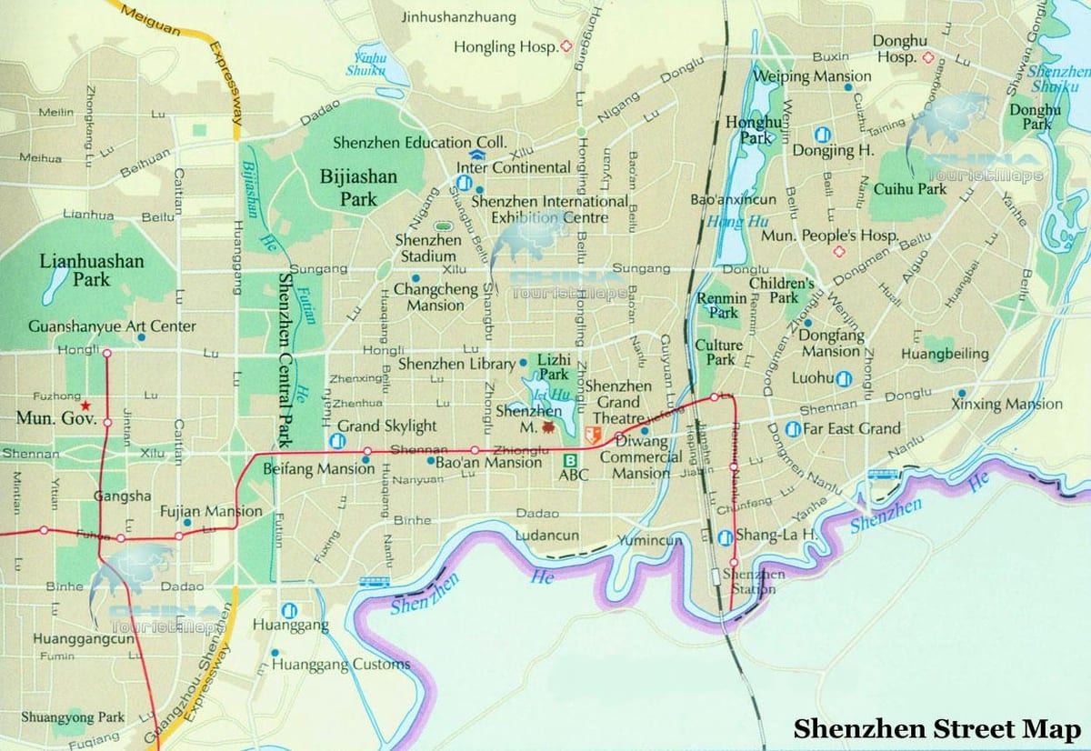 नक्शा शेन्ज़ेन के शहर